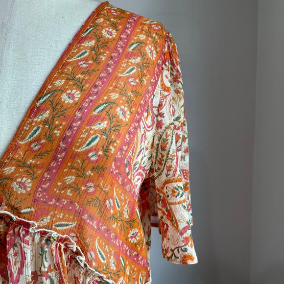 Rose Olive Sheer Paisley V Neck Boho Blouse Size M - Picture 5 of 9